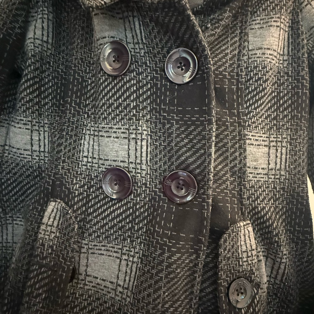Three Stones -  Women's Black and Gray Plaid Pea Coat - Picture 2 of 5
